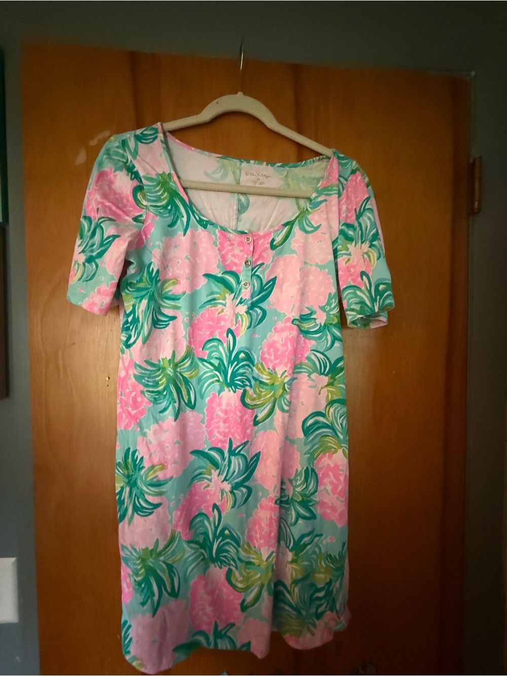 Lily Pulitzer Floral Scoop-Neck Cotton Shift Dress in Pink & Teal